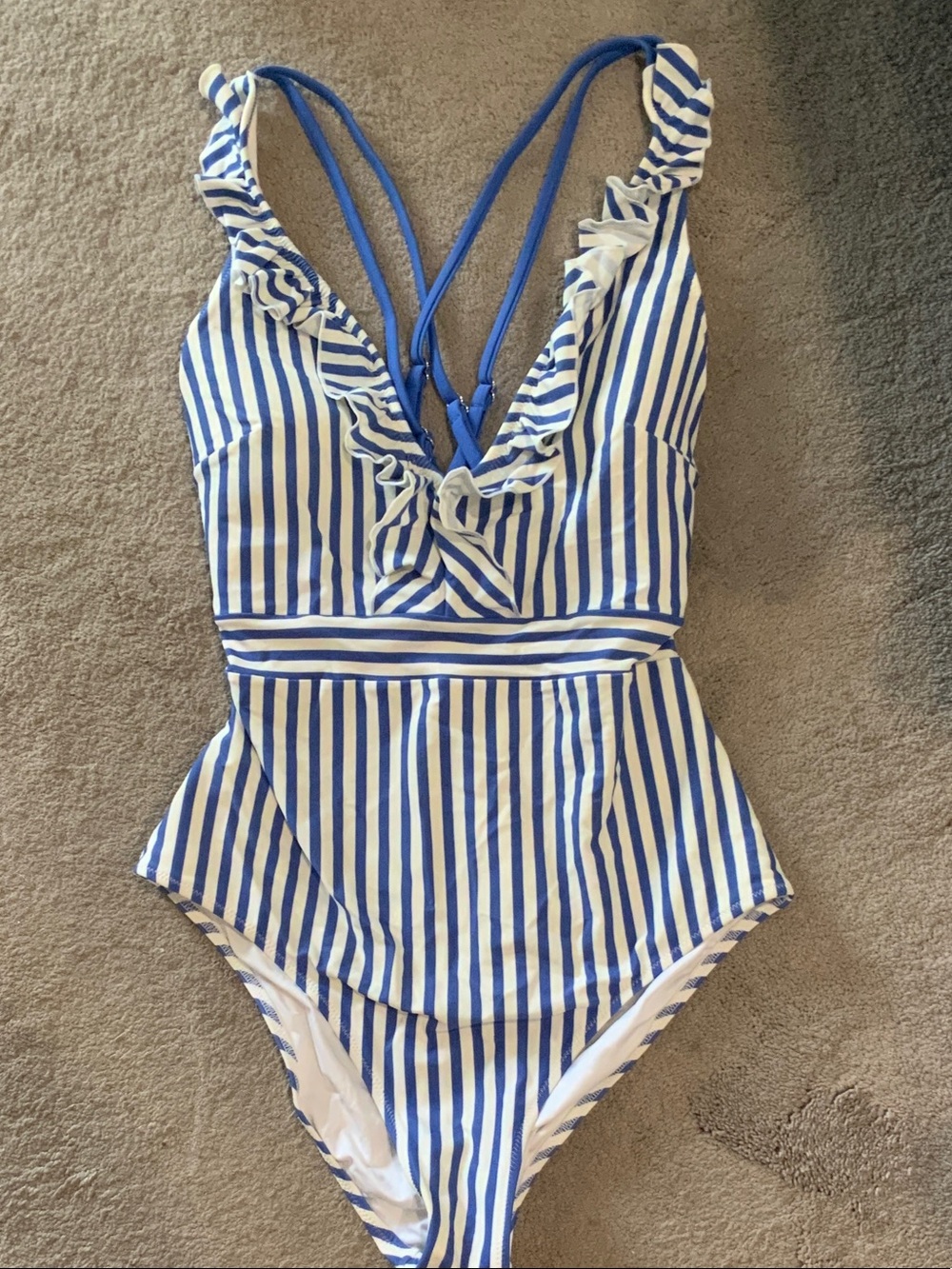 Cupshe Blue and White Striped One-Piece Swimsuit